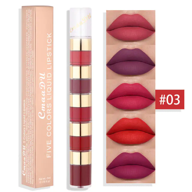 5-Color Matte Lip Glaze Set - Non-Stick Formula