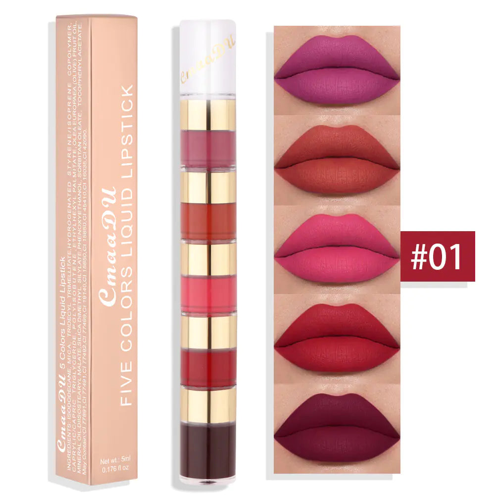 5-Color Matte Lip Glaze Set - Non-Stick Formula