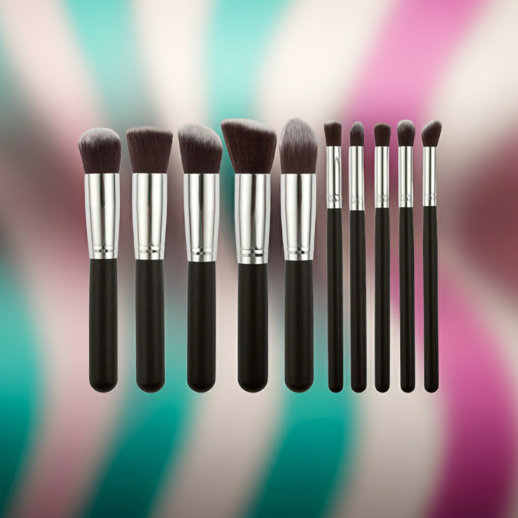 10-Piece Black Silver & Black Gold Makeup Brush Set