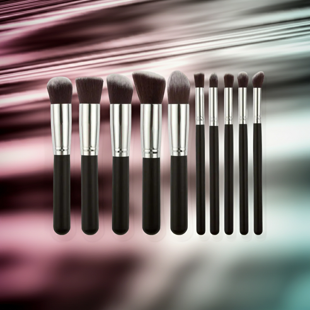 10-Piece Black Silver & Black Gold Makeup Brush Set