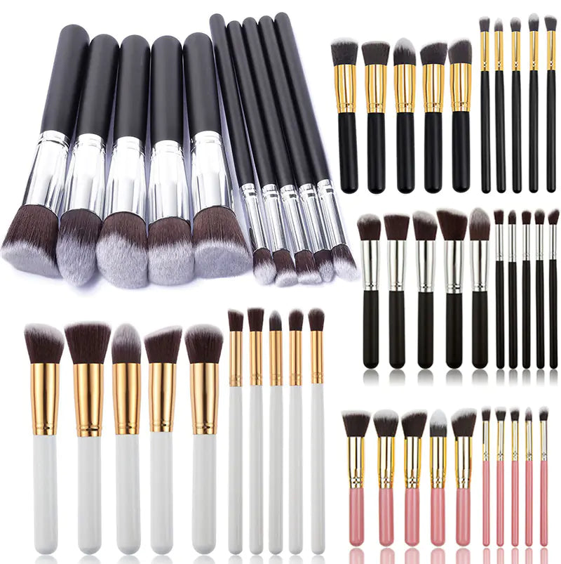 10-Piece Black Silver & Black Gold Makeup Brush Set