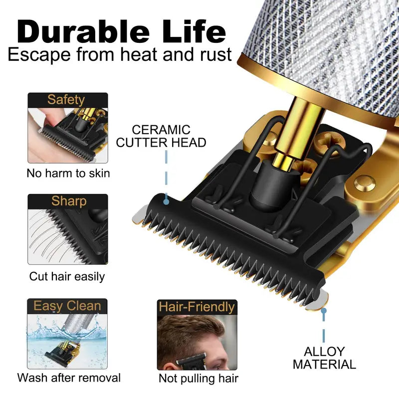 Professional Men's Hair Clipper Kit with Metal Trimmer