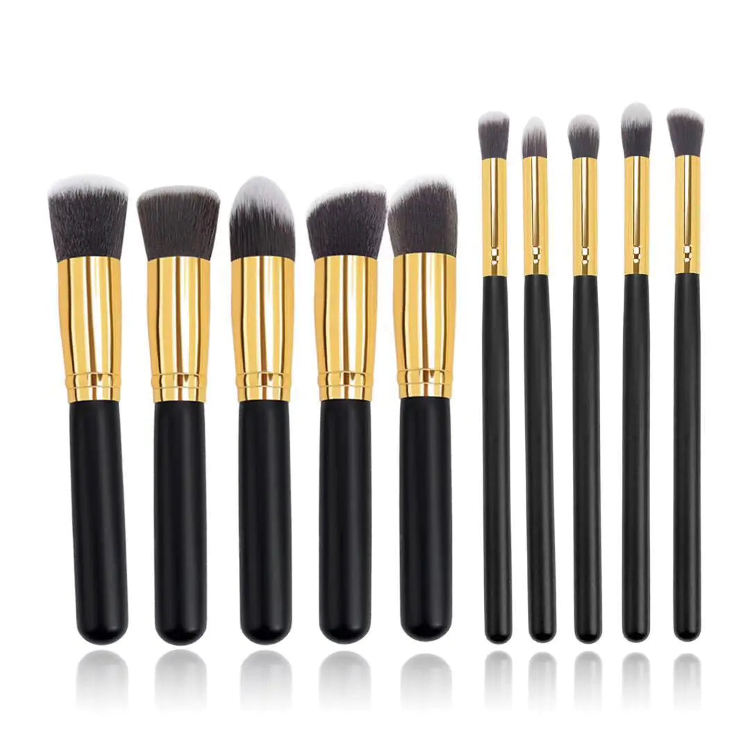 10-Piece Black Silver & Black Gold Makeup Brush Set