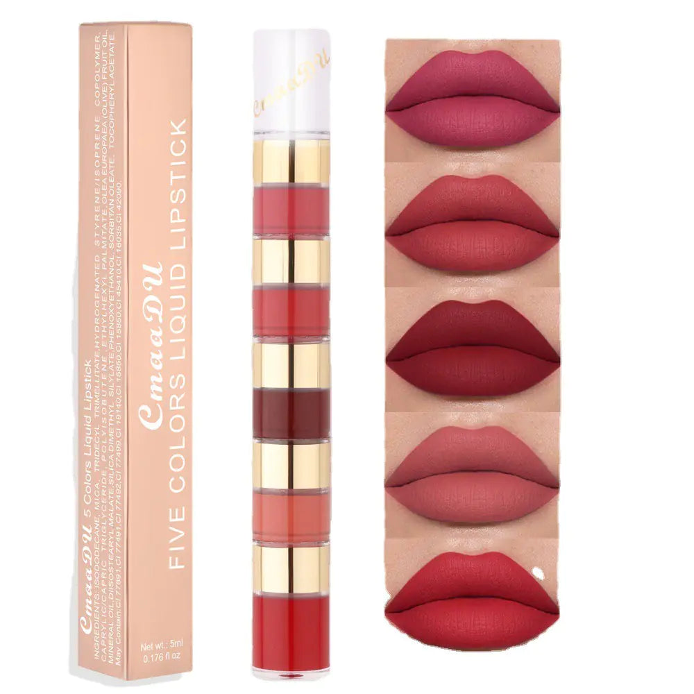 5-Color Matte Lip Glaze Set - Non-Stick Formula