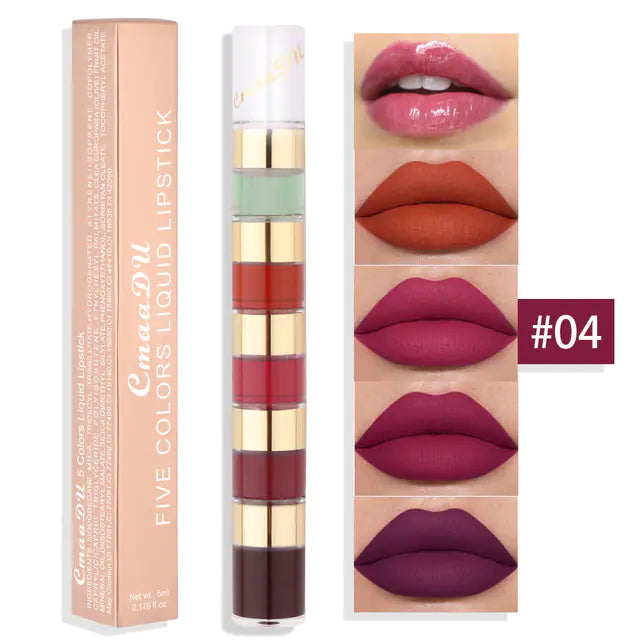 5-Color Matte Lip Glaze Set - Non-Stick Formula