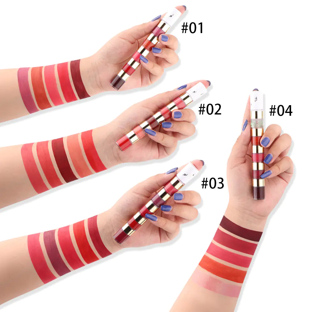 5-Color Matte Lip Glaze Set - Non-Stick Formula