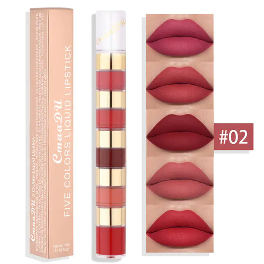5-Color Matte Lip Glaze Set - Non-Stick Formula