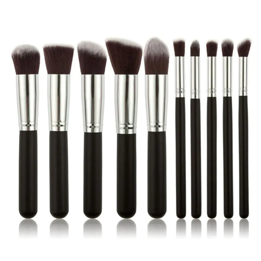 10-Piece Black Silver & Black Gold Makeup Brush Set
