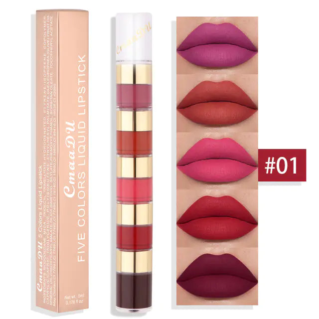 5-Color Matte Lip Glaze Set - Non-Stick Formula